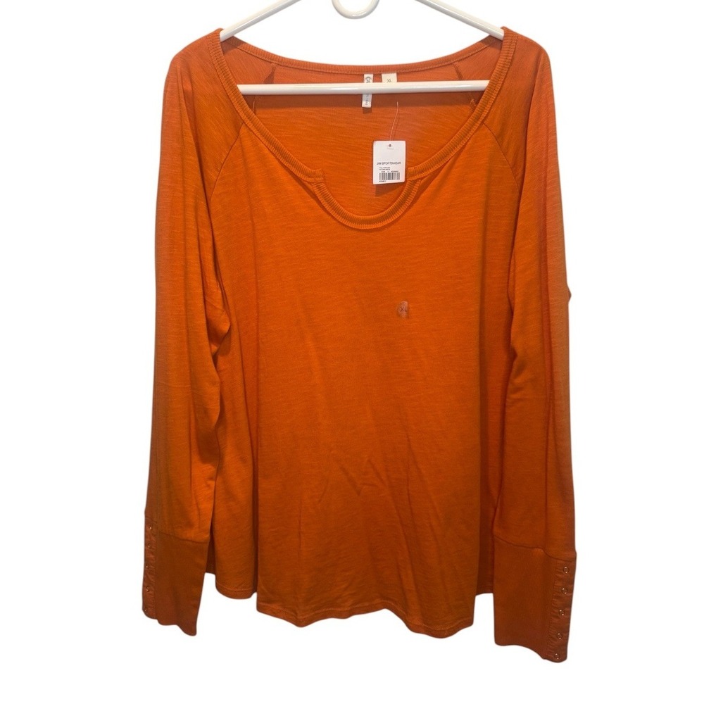 Cato Autumn Pumpkin Orange Slub Knit Long Sleeve Top Gold Snap Cuffs XL NEW